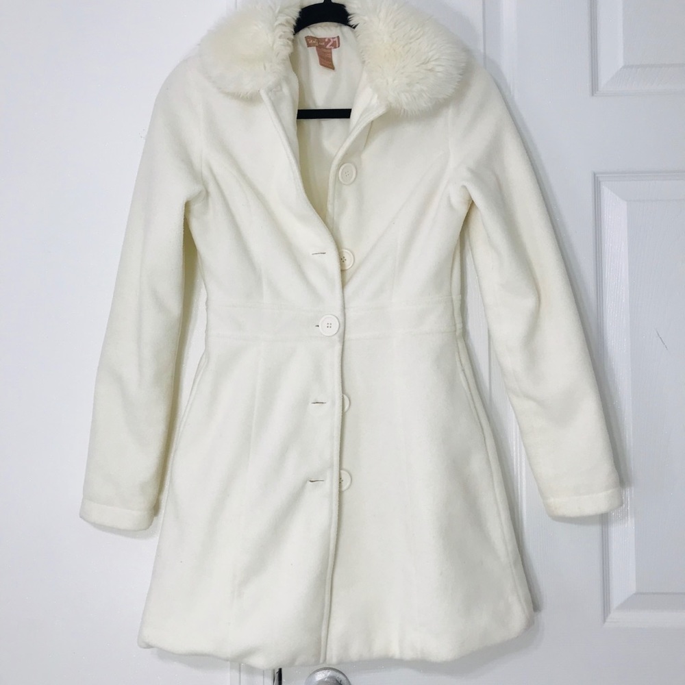forever21 faux fur collar cream pea coat new small